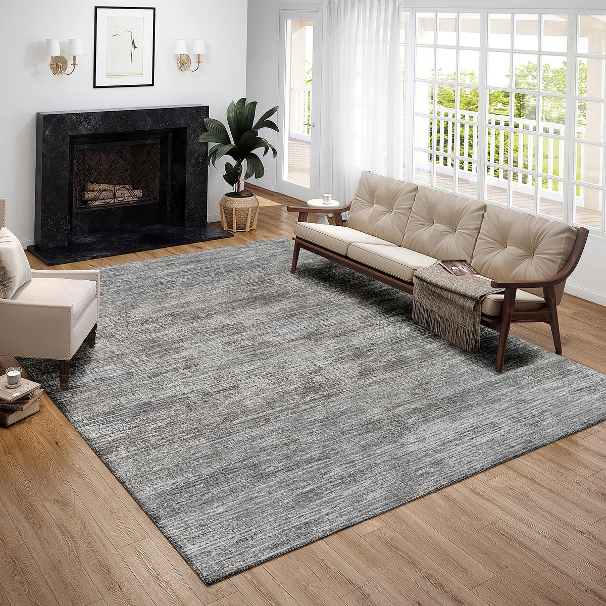Addison Rugs Marston 3' X 5' Transitional Silver Indoor Outdoor Area Rug, Stain Resistant, Machine Washable, Non Shedding, Bedroom, Living Room, Dining Room, Kitchen Rug