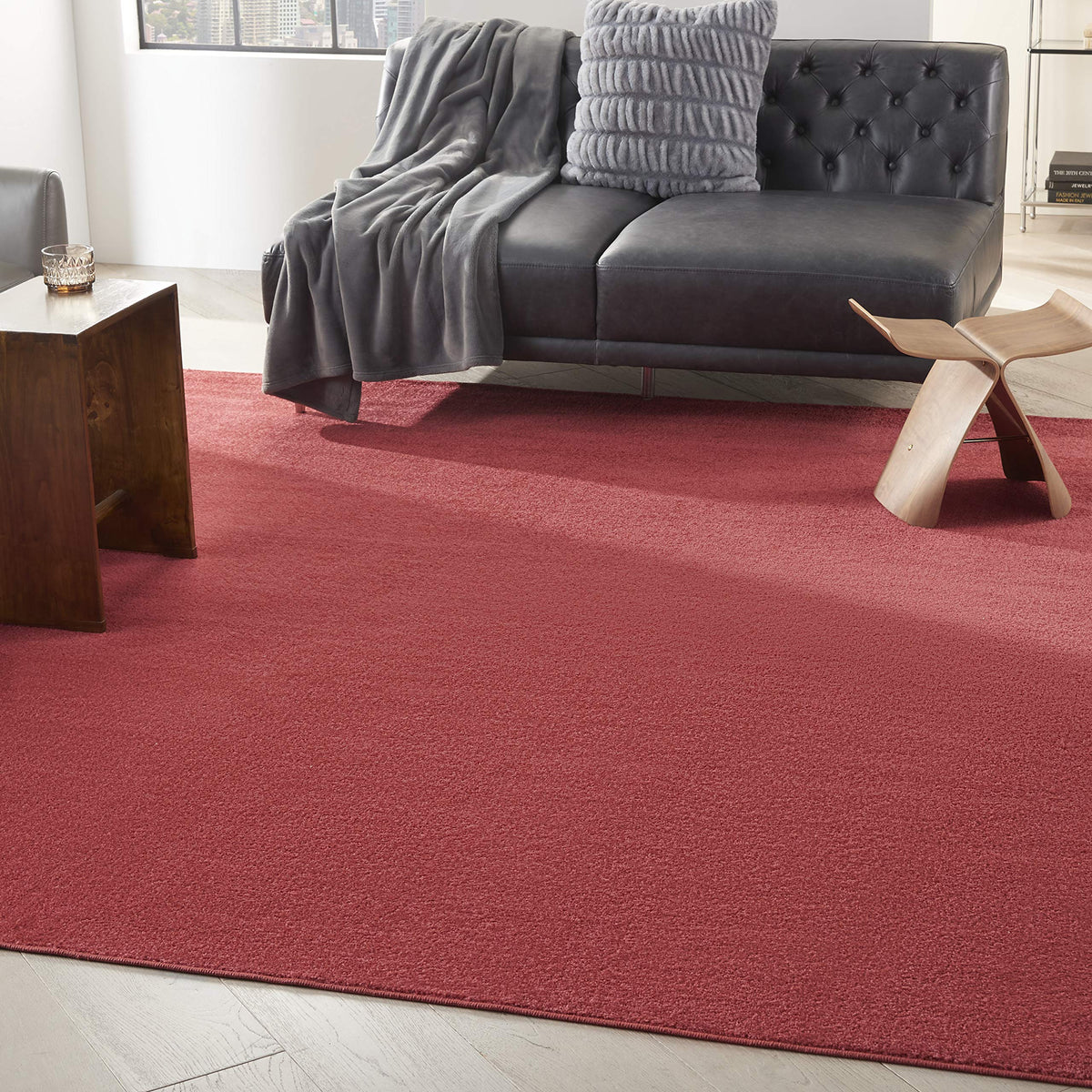 Nourison Essentials Indoor/Outdoor Brick Red 9' X Square Area Rug, Easy Cleaning, Non Shedding, Bed Room, Living Room, Dining Ro
