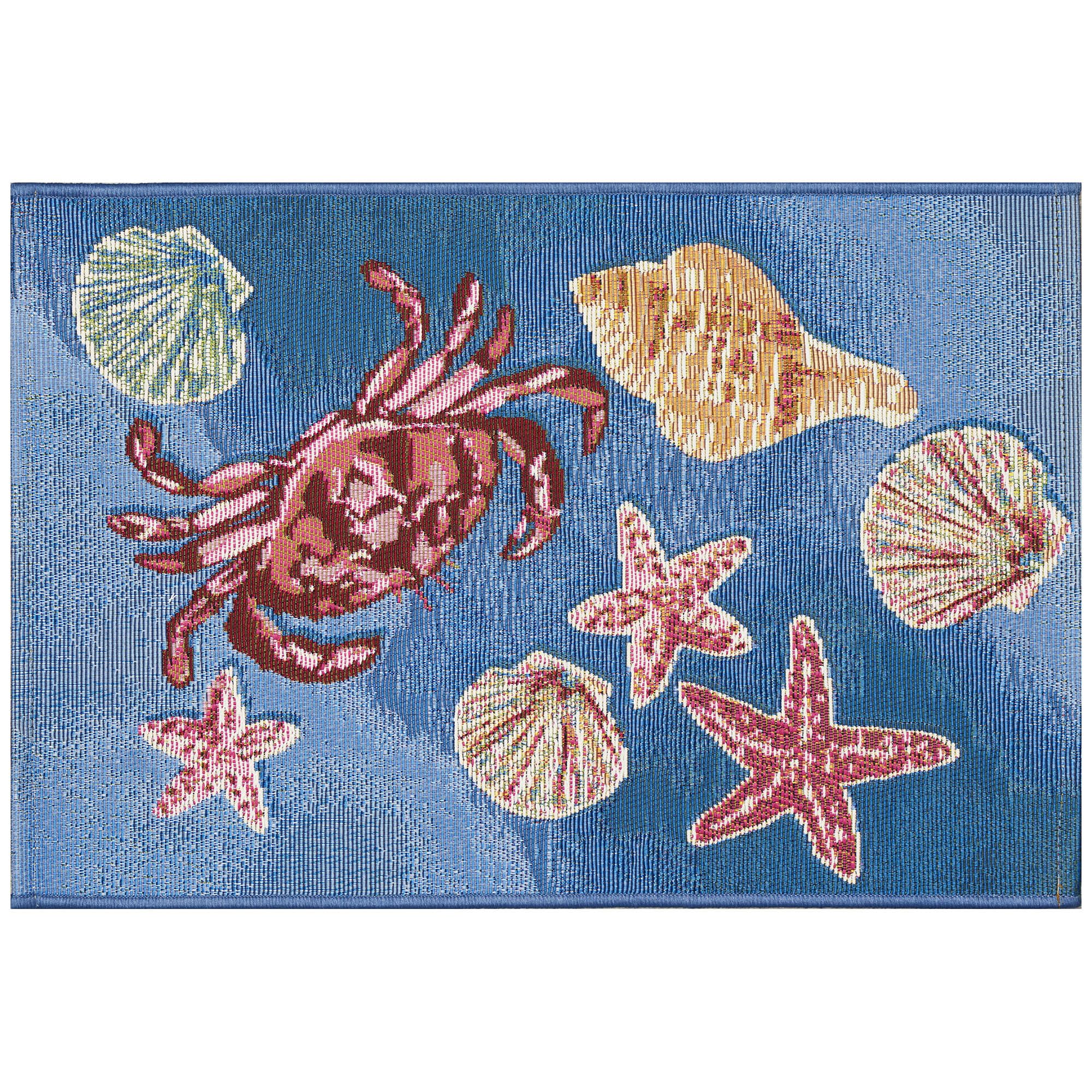 Liora Manne Esencia Machine Washable Non-Slip Low Profile Indoor/Outdoor Mat-Transitional, Coastal, Seashell, Whimsical, Shell We Dance Aqua 2' X 2'10'