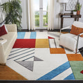 SAFAVIEH Hollywood Collection 67 Square Ivory / Peacock Blue HLW709B Mid-Century Modern Non-Shedding Living Room Bedroom Dining