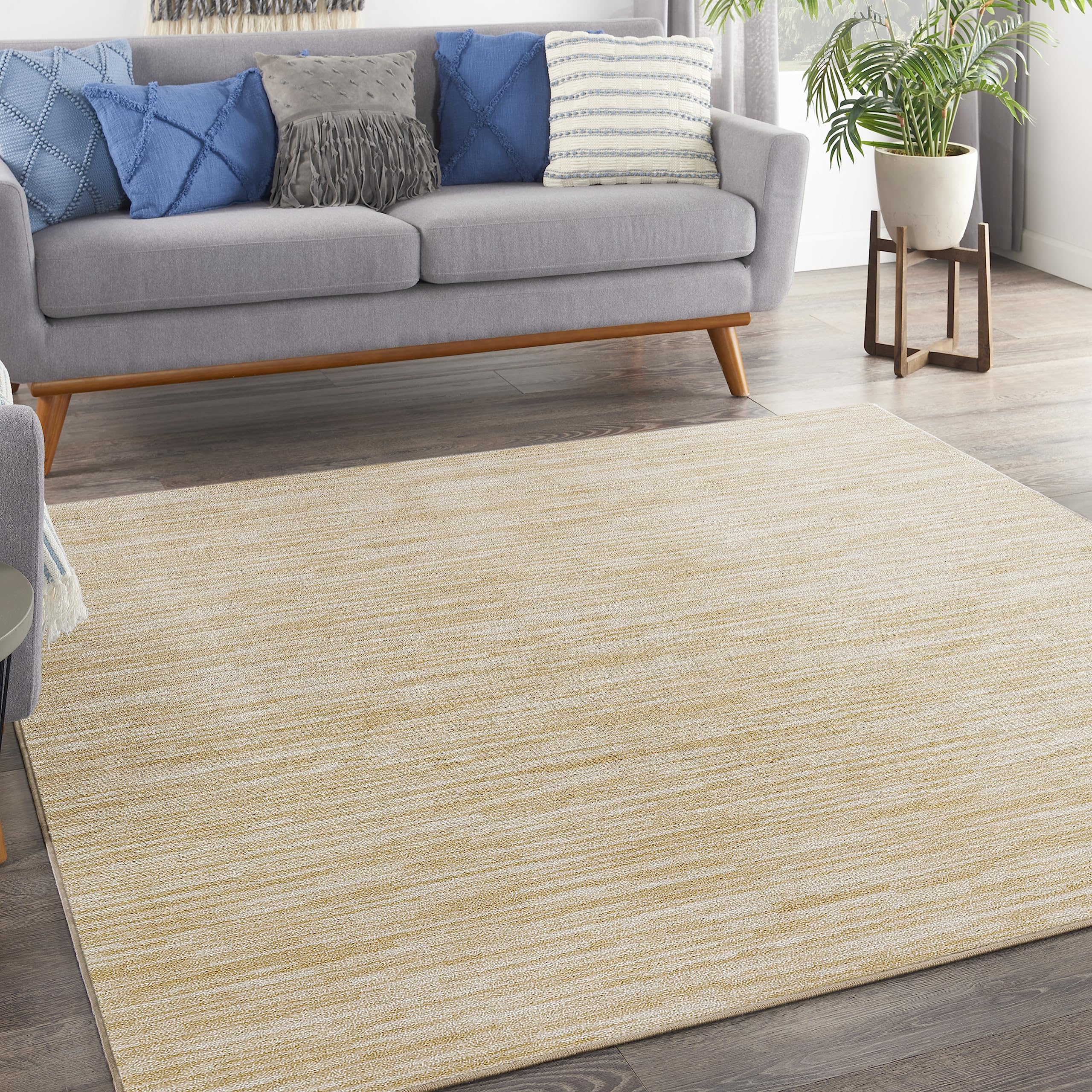Nourison Essentials Indoor/Outdoor Ivory Gold 5' X Square Area Rug, Easy Cleaning, Non Shedding, Bed Room, Living Room, Dining R
