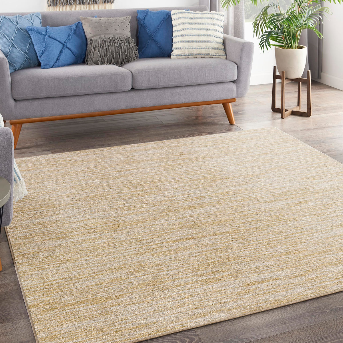 Nourison Essentials Indoor/Outdoor Ivory Gold 7' X Square Area Rug, Easy Cleaning, Non Shedding, Bed Room, Living Room, Dining R