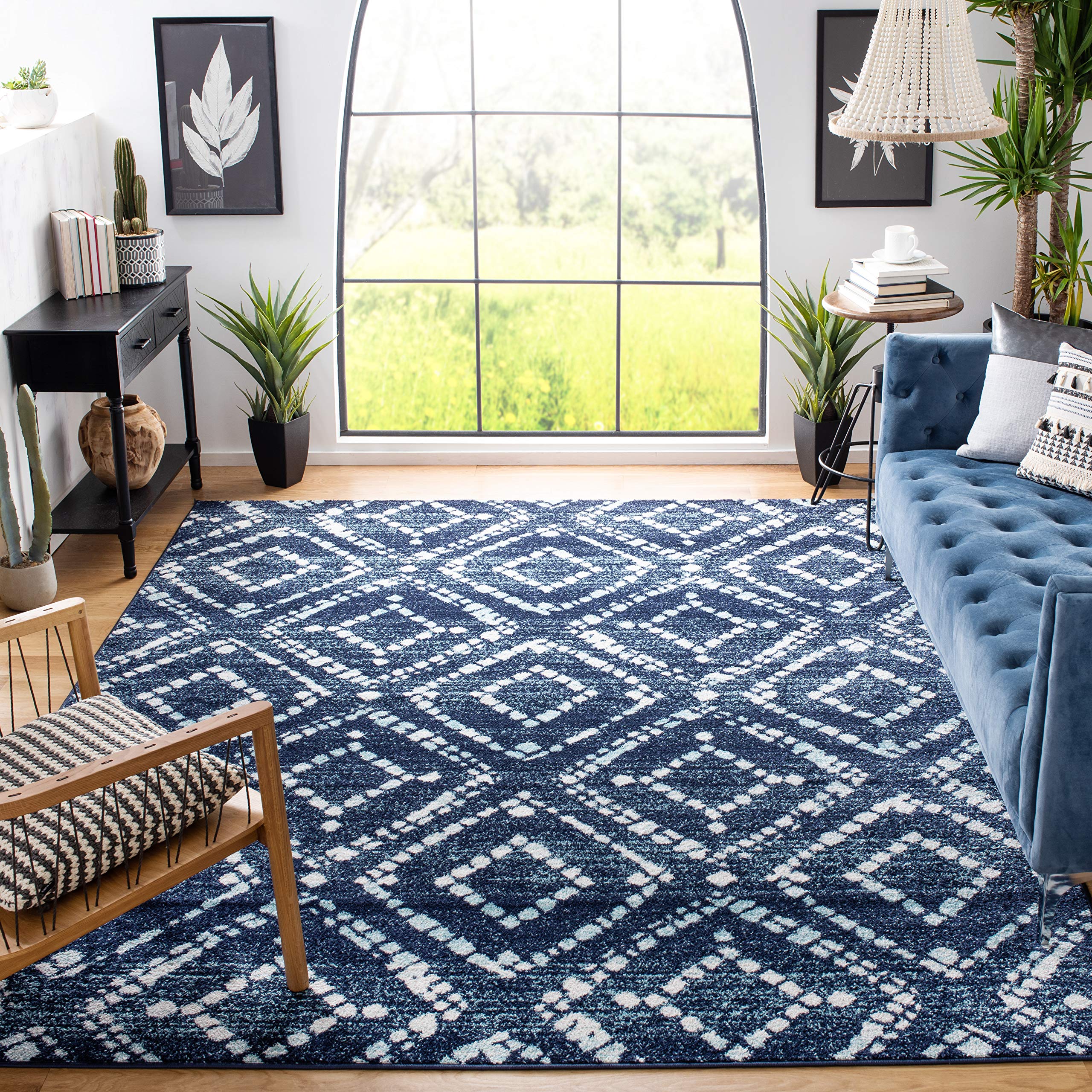 SAFAVIEH Adirondack Collection 6 Square Navy/Ivory ADR131N Modern Diamond Distressed Non-Shedding Living Room Bedroom Dining Ho