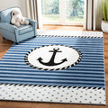 SAFAVIEH Carousel Kids Collection 8 Square Navy/Ivory CRK124N Nautical Anchor Non-Shedding Playroom Nursery Bedroom Area Rug
