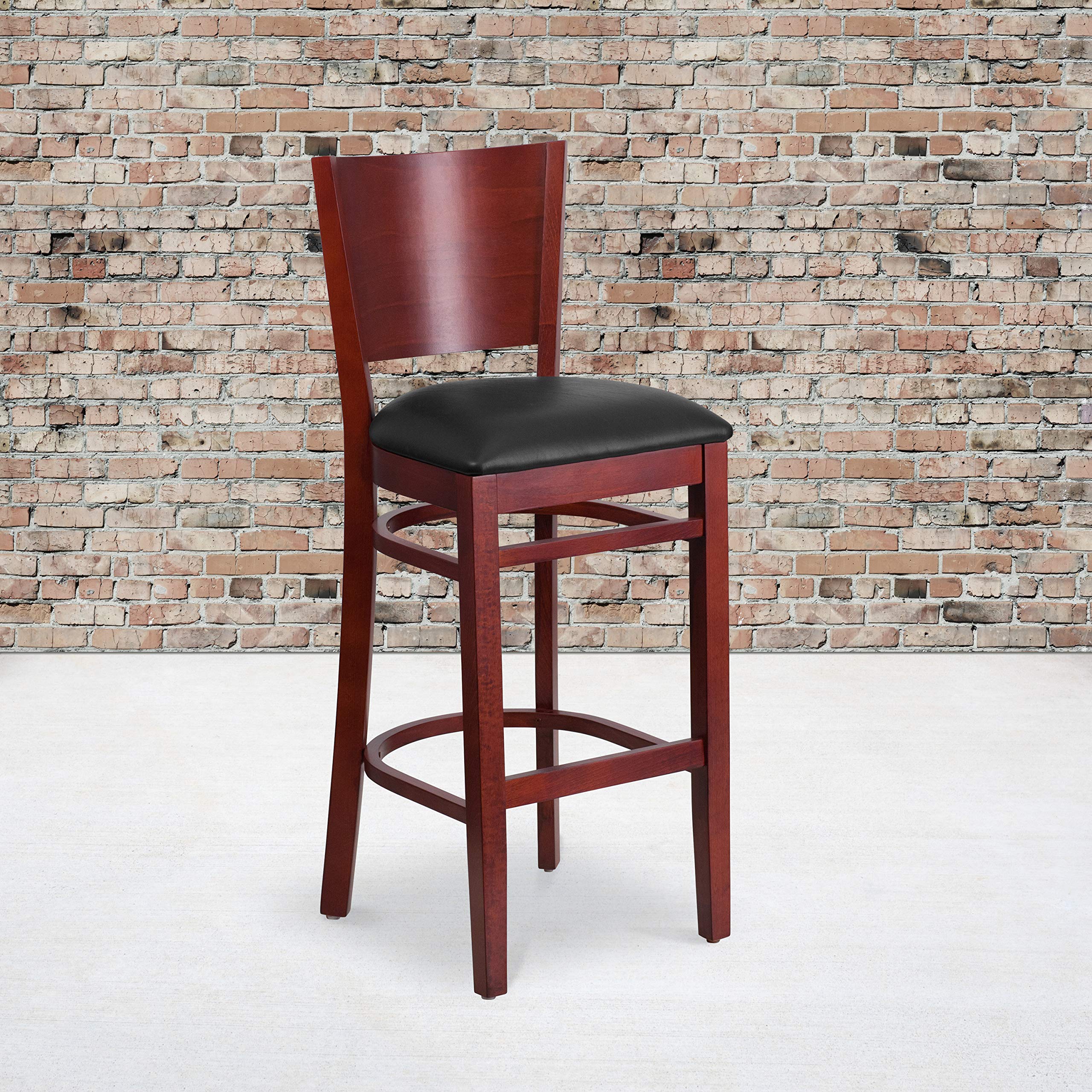 2 Pk. Lacey Series Solid Back Mahogany Wooden Restaurant Barstool
