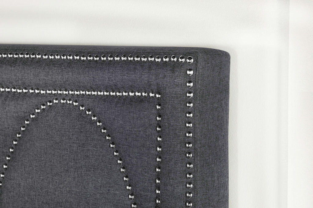 Bowfield Upholstered Bed with Nailhead Trim Charcoal, Eastern King