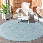 Safavieh Courtyard Collection 6'7'' Round Aqua/Grey Cy8680 Indoor/ Outdoor Patio Backyard Mudroom Area Rug