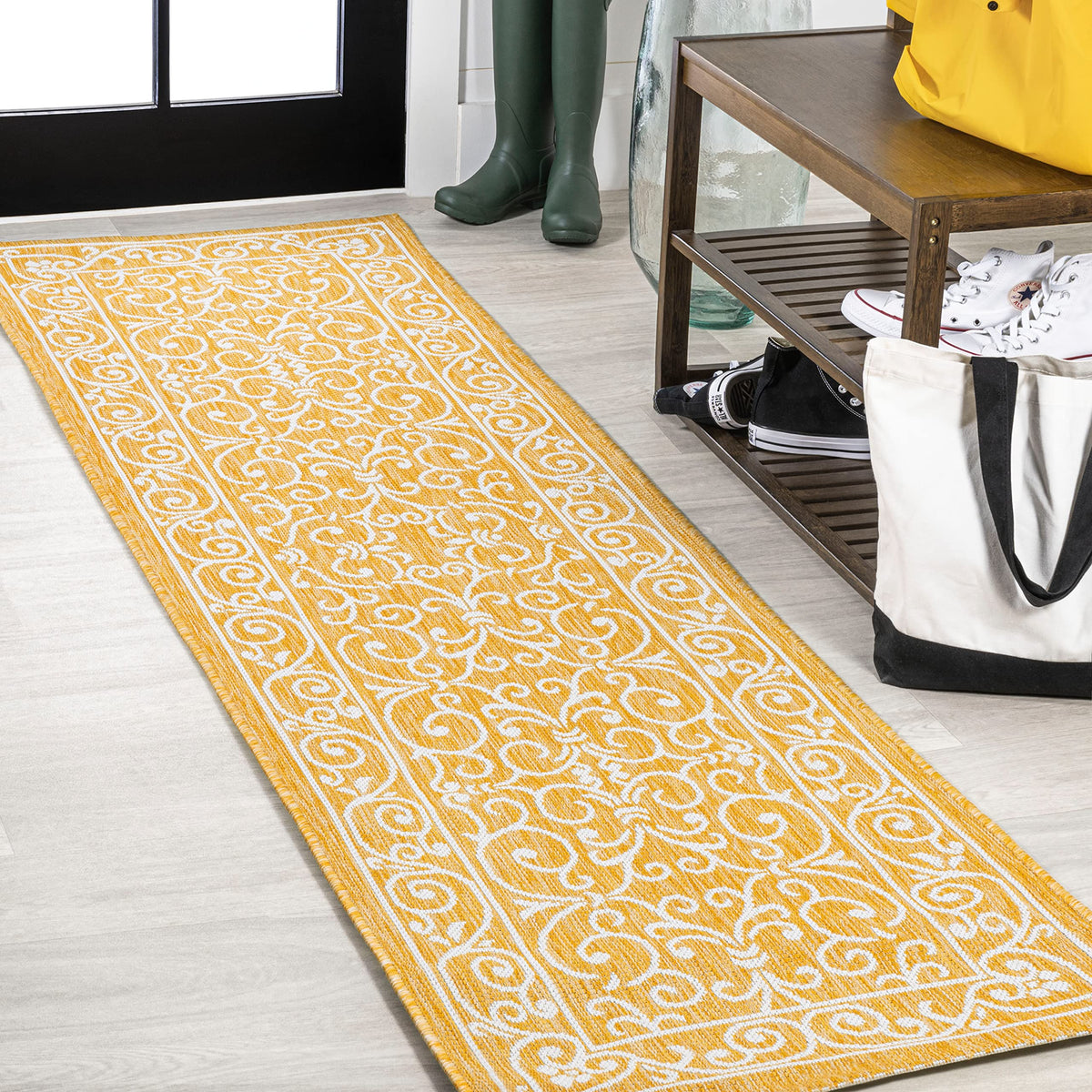 Jonathan Y Smb106L-28 Charleston Vintage Filigree Textured Weave Indoor Outdoor Area Rug, Classic, Traditional, Transitional Eas