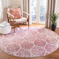 SAFAVIEH Madison Collection 4 Round Cream / Fuchsia MAD604R Glam Ogee Trellis Distressed Non-Shedding Dining Room Entryway Foye