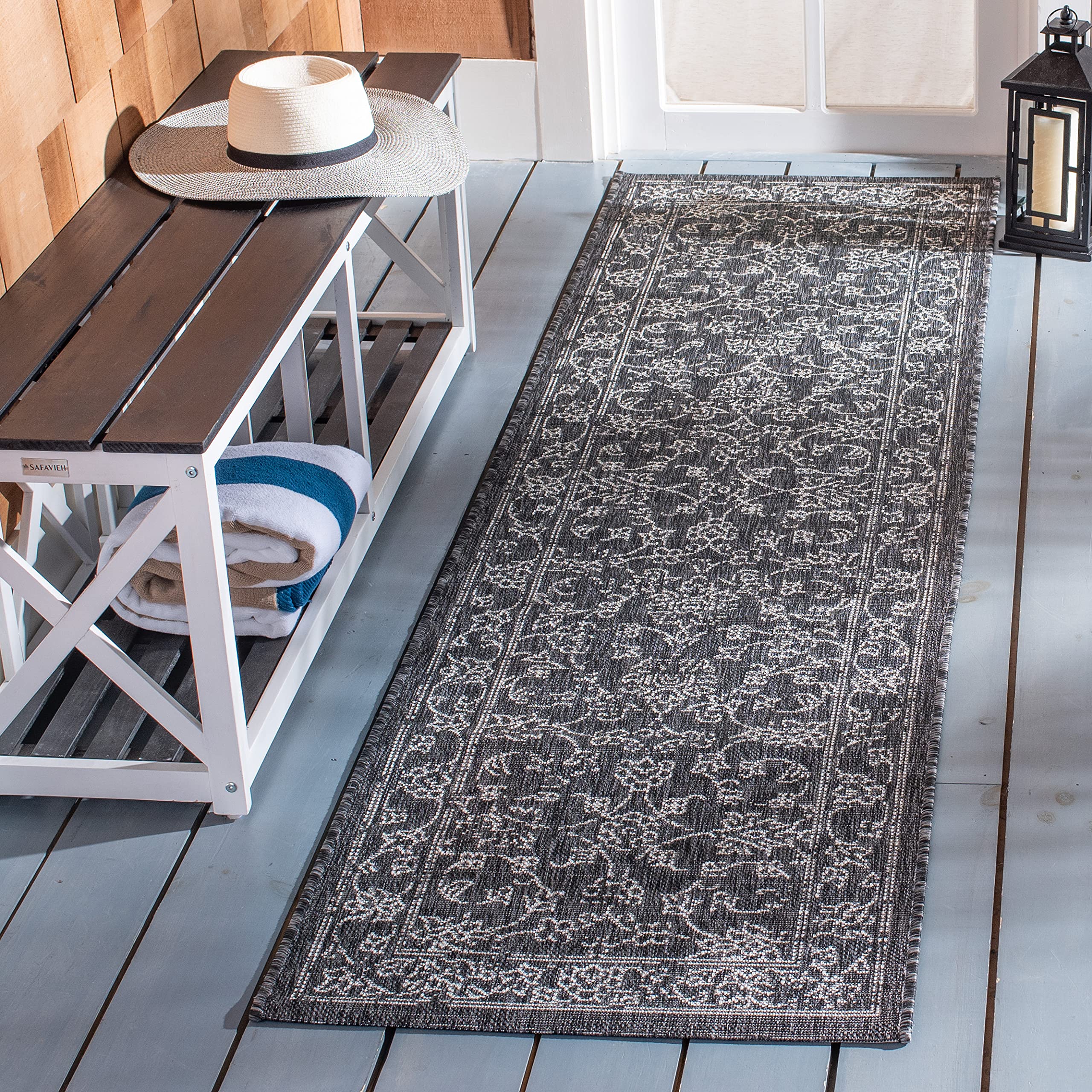 Safavieh Courtyard Collection 2'3' X 6'7' Black/Ivory Cy8680 Indoor/ Outdoor Patio Backyard Mudroom Runner Rug
