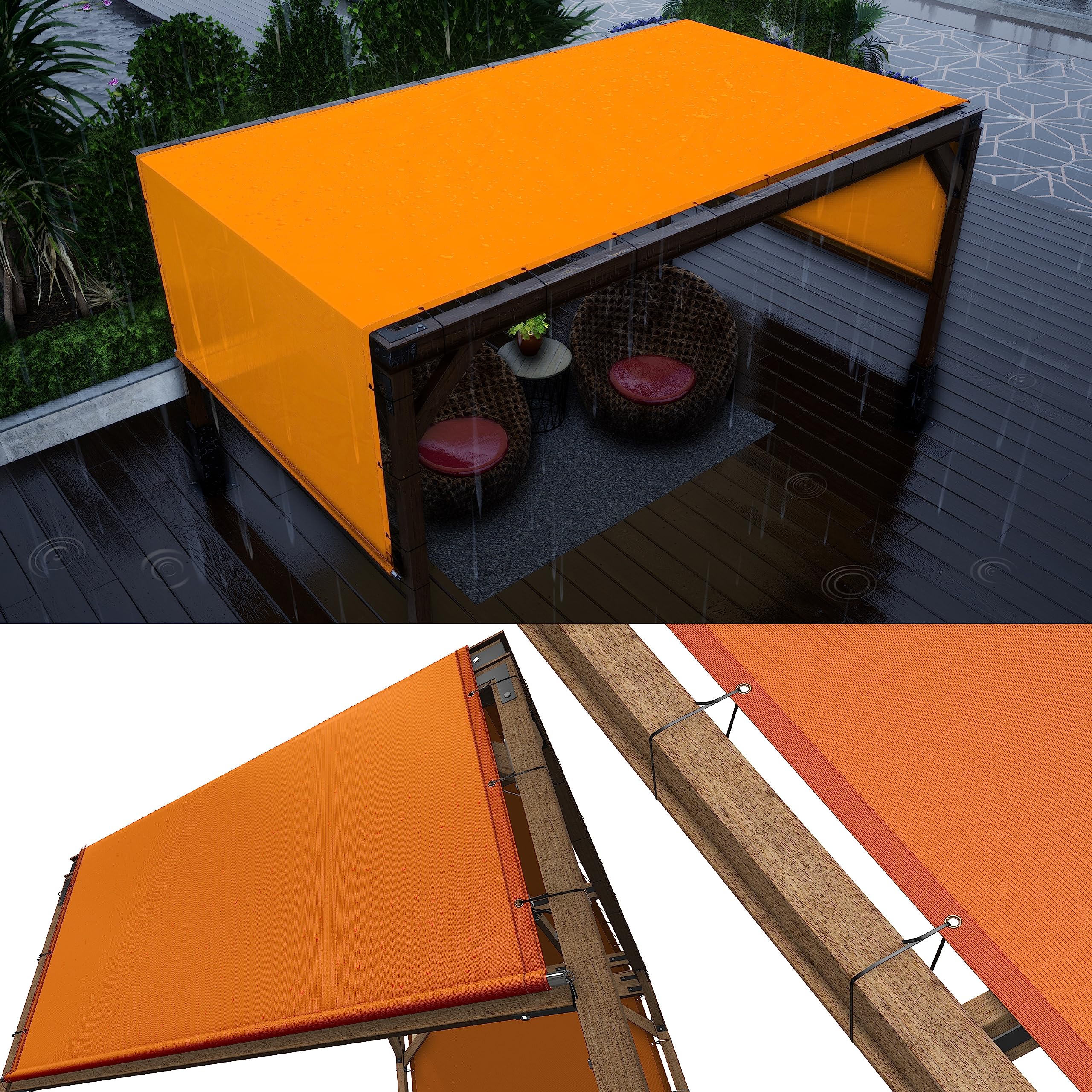 Colourtree 4' W X 7' L Orange Waterproof Pergola Sun Shade Canopy Replacement Cover Upf50, Commercial Grade 220 Gsm Cloth, Inclu