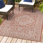 Jonathan Y Smb101A-3 Sinjuri Medallion Textured Weave Indoor/Outdoor Red/Taupe 3 Ft. X 5 Ft. Area-Rug, Coastal,Easy-Cleaning,Forhightraffic,Kitchen,Livingroom,Backyard, Non Shedding