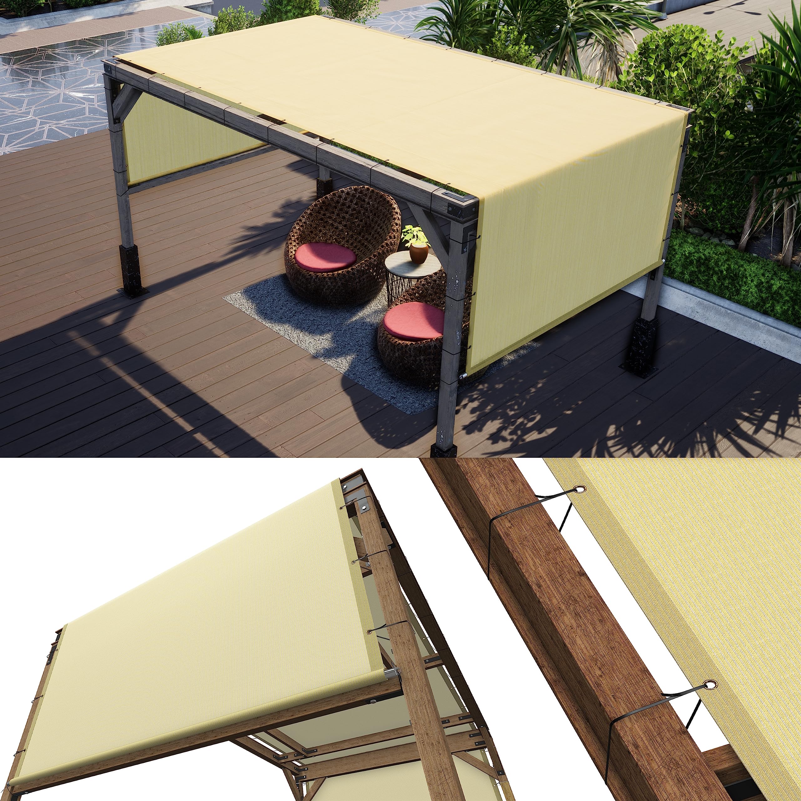 Colourtree 5' W X 12' L Beige Pergola Sun Shade Canopy Replacement Cover Upf50, Commercial Grade 260 Gsm Cloth For Outdoor Patio