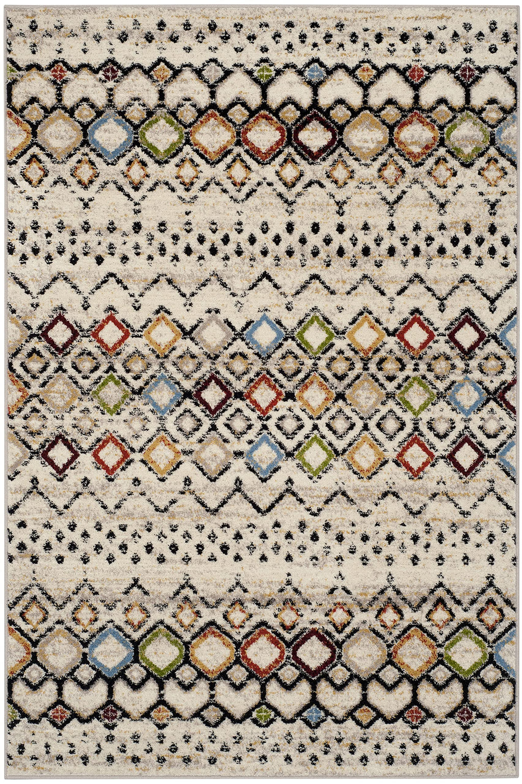 Safavieh Amsterdam Collection Accent Rug - 4' X 6', Ivory & Multi, Moroccan Boho Design, Non-Shedding & Easy Care, Ideal For Hig