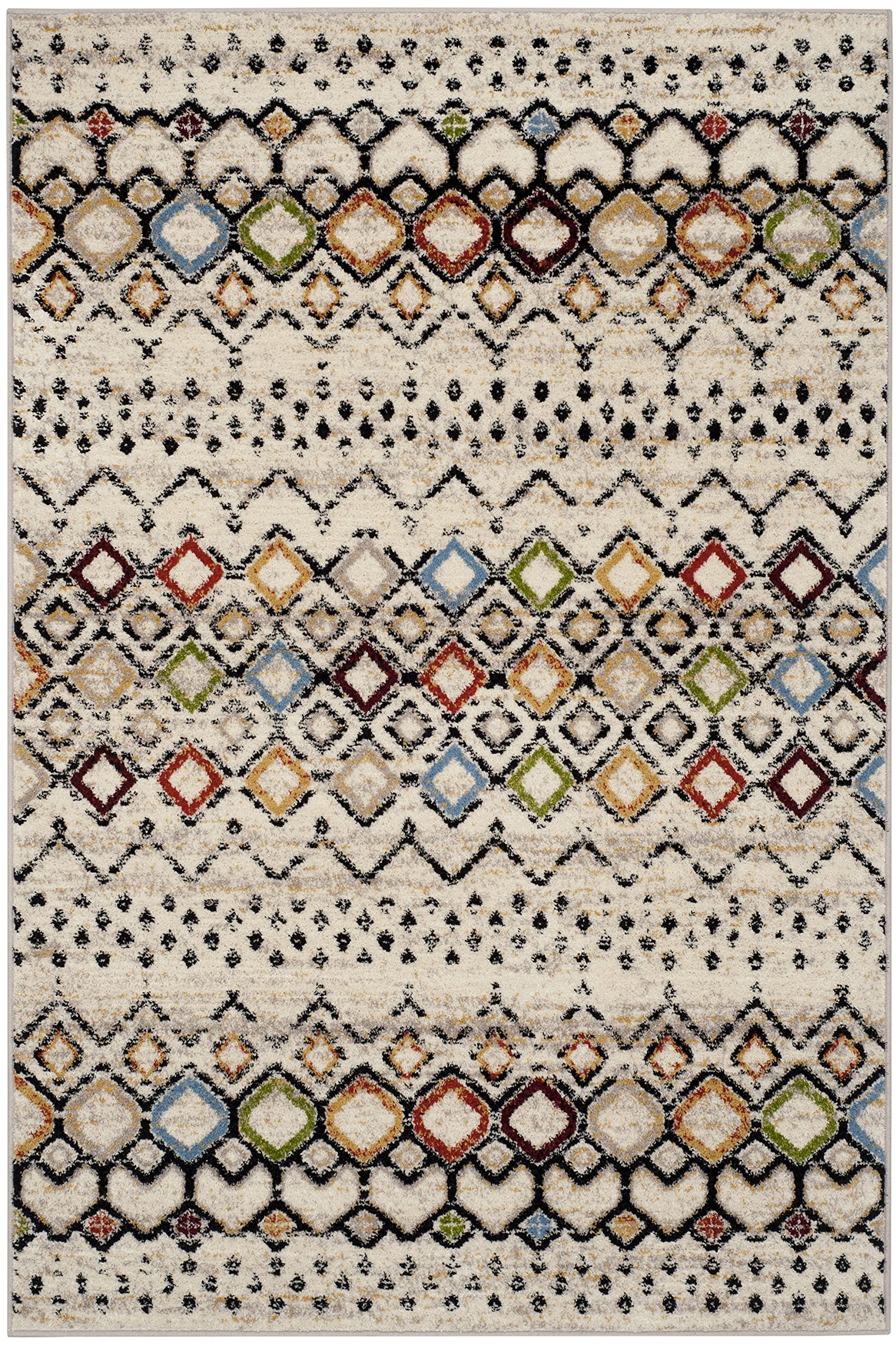 Safavieh Amsterdam Collection Accent Rug - 4' X 6', Ivory & Multi, Moroccan Boho Design, Non-Shedding & Easy Care, Ideal For Hig