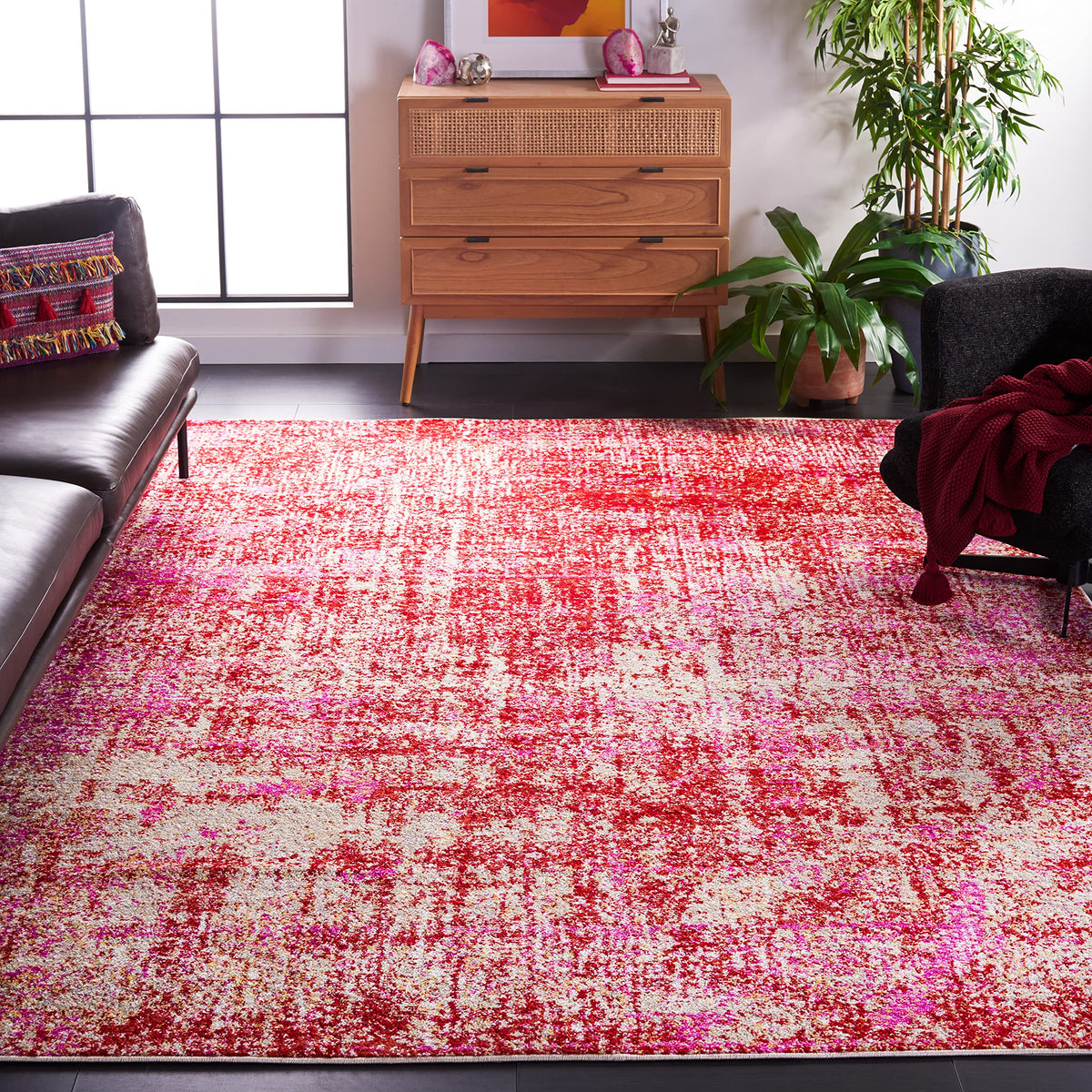 SAFAVIEH Adirondack Collection Area Rug - 6' x 9', Red & Gold, Modern Abstract Design, Non-Shedding & Easy Care, Ideal for High 