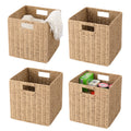 13 x 13 x 13 Wicker Storage Basket,Woven Paper Rope Wicker Baskets,Set of 4 Collapsible Square Organizers,Foldable Cube Stora