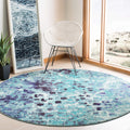 SAFAVIEH Madison Collection Area Rug - 3 Round, Turquoise & Navy, Boho Abstract Distressed Design, Non-Shedding & Easy Care, Id