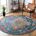 SAFAVIEH Crystal Collection Area Rug - 9 Round, Teal & Rose, Medallion Distressed Design, Non-Shedding & Easy Care, Ideal for H