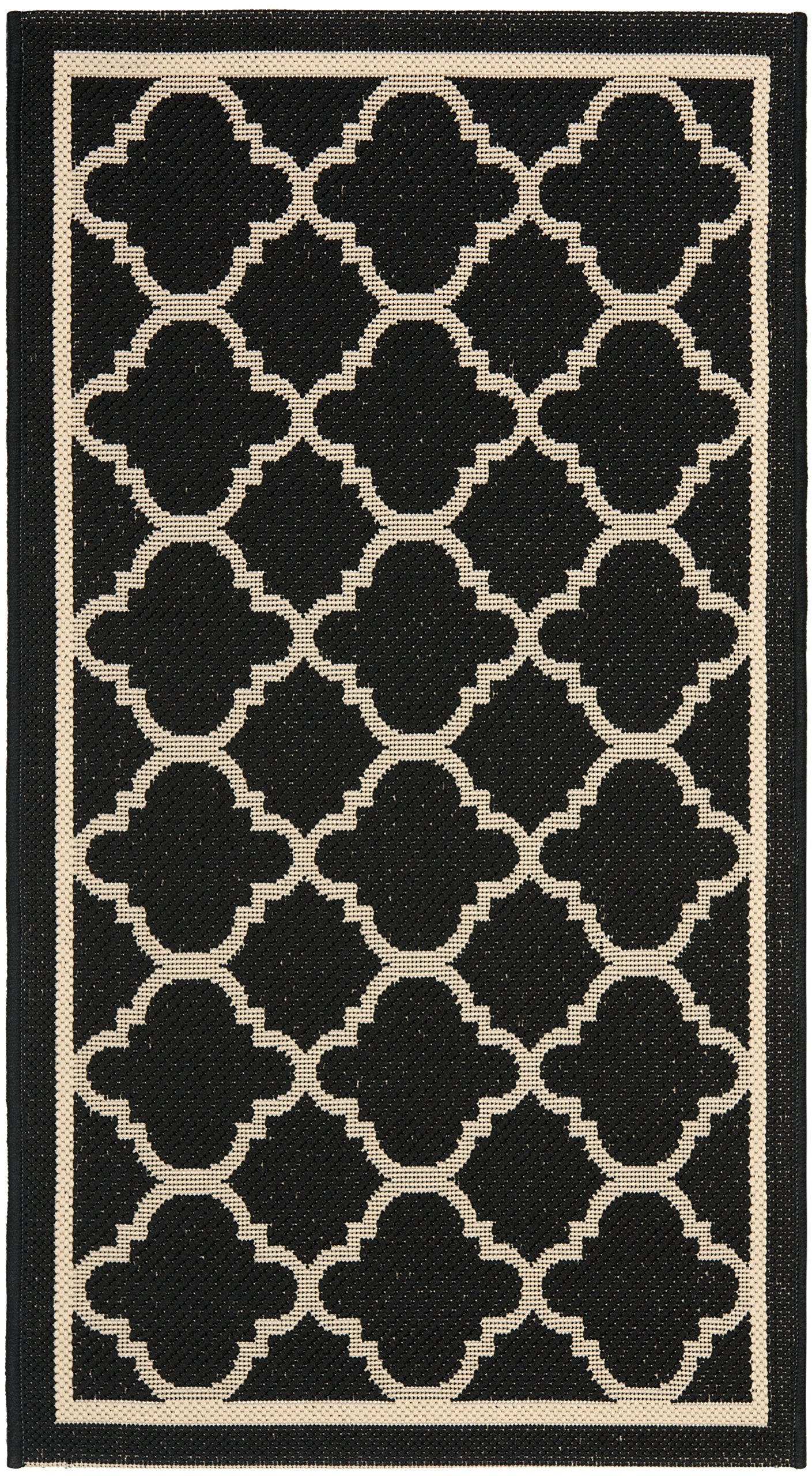 Safavieh Courtyard Collection 2' X 3'7' Black/Beige Cy6918 Trellis Indoor/ Outdoor Waterproof Easy Cleaning Patio Backyard Accent Rug