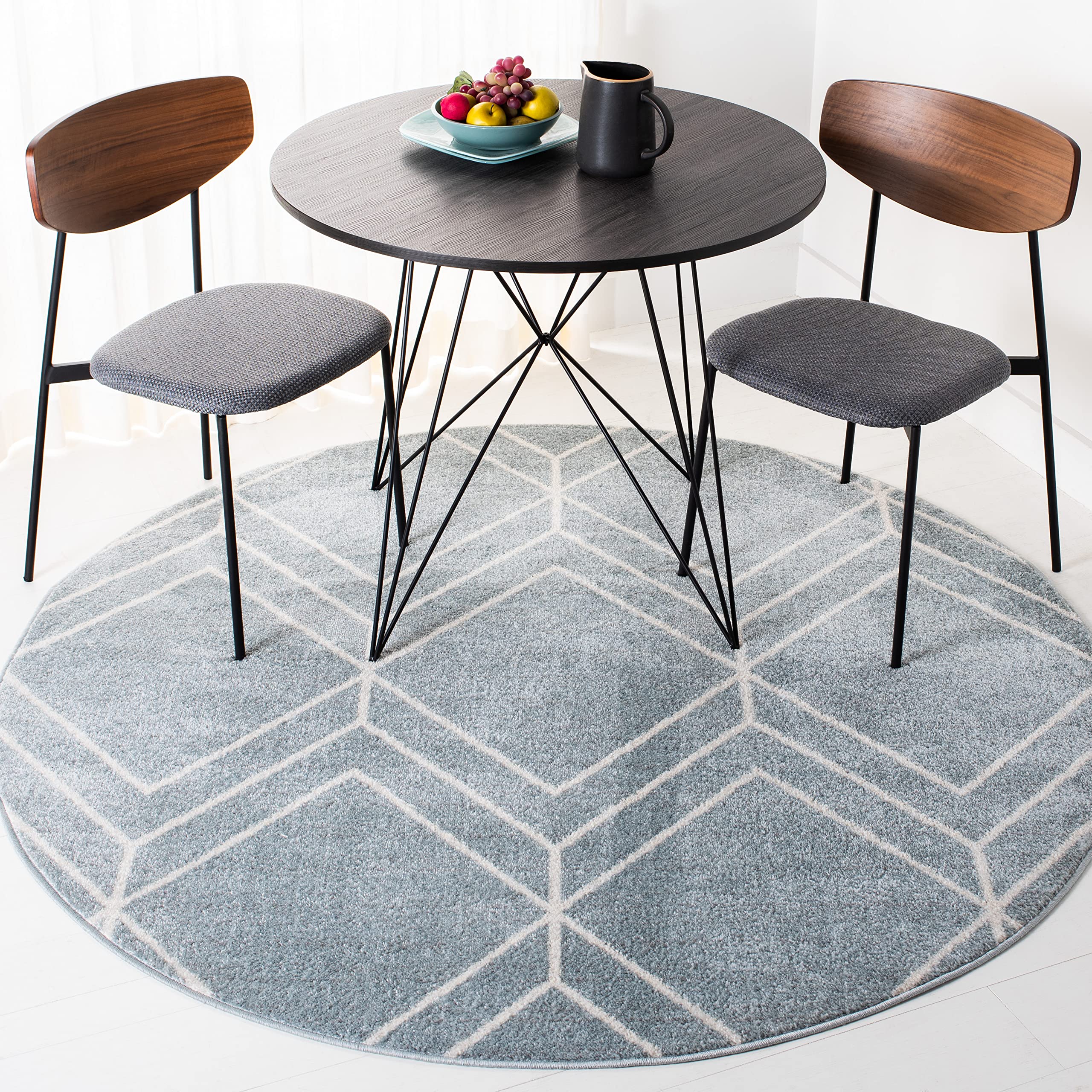 SAFAVIEH Adirondack Collection Area Rug - 4 Round, Blue & Ivory, Modern Geometric Design, Non-Shedding & Easy Care, Ideal for H