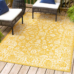 Jonathan Y Smb100E-4 Tela Bohemian Textured Weave Floral Indoor Outdoor Area Rug, Coastal, Traditional, Transitional Easy Cleaning,Bedroom,Kitchen,Backyard,Patio,Non Shedding, Yellow/Cream, 4 X 6