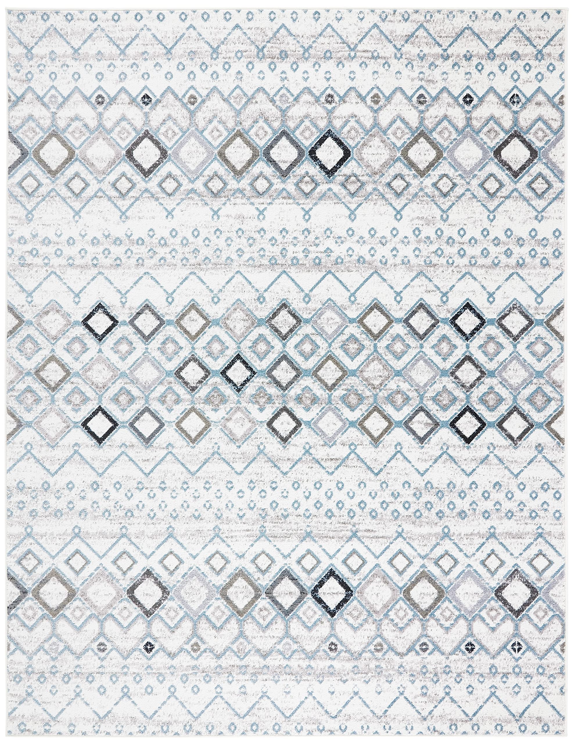 Safavieh Amsterdam Collection X-Large Area Rug - 12' X 18', Ivory & Grey, Moroccan Boho Design, Non-Shedding & Easy Care, Ideal
