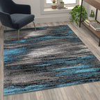 Flash Furniture Rylan Collection Abstract Area Rug - Scraped Design Blue Olefin Rug - 5' X 7' Area Rug - Jute Backing - Living Room, Bedroom, & Family Room