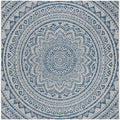 Safavieh Courtyard Collection 7'10' Square Light Grey/Blue Cy8734 Indoor/ Outdoor Waterproof Easy Cleaning Patio Backyard Mudroom Area Rug