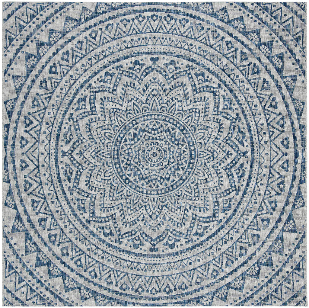 Safavieh Courtyard Collection 5'3' Square Light Grey/Blue Cy8734 Indoor/ Outdoor Waterproof Easy Cleaning Patio Backyard Mudroom Area Rug