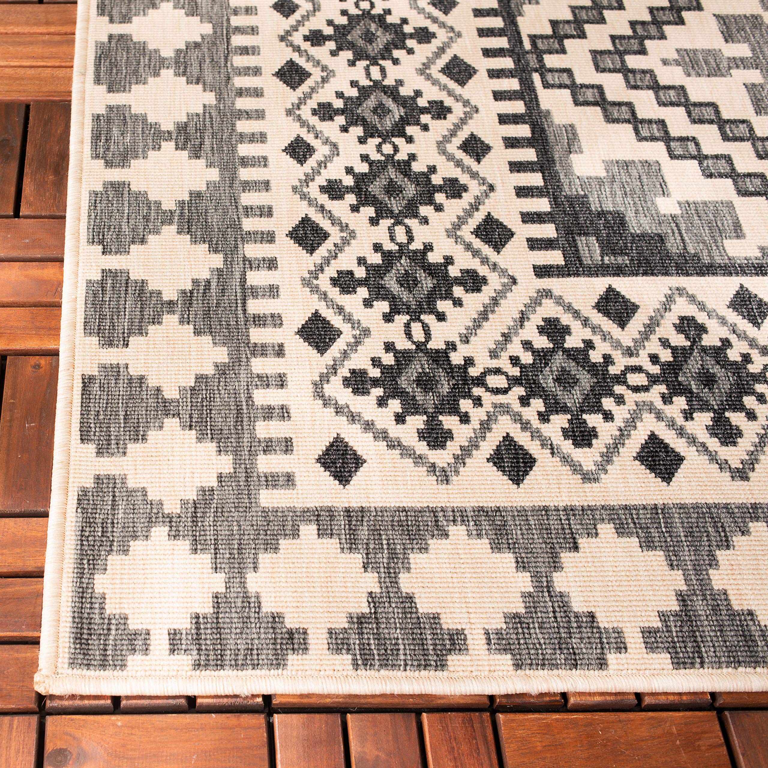 Safavieh Veranda Collection 2'3' X 8' Ivory / Slate Ver099 Boho Indoor/ Outdoor Non-Shedding Easy Scrubbing Patio Backyard Porch
