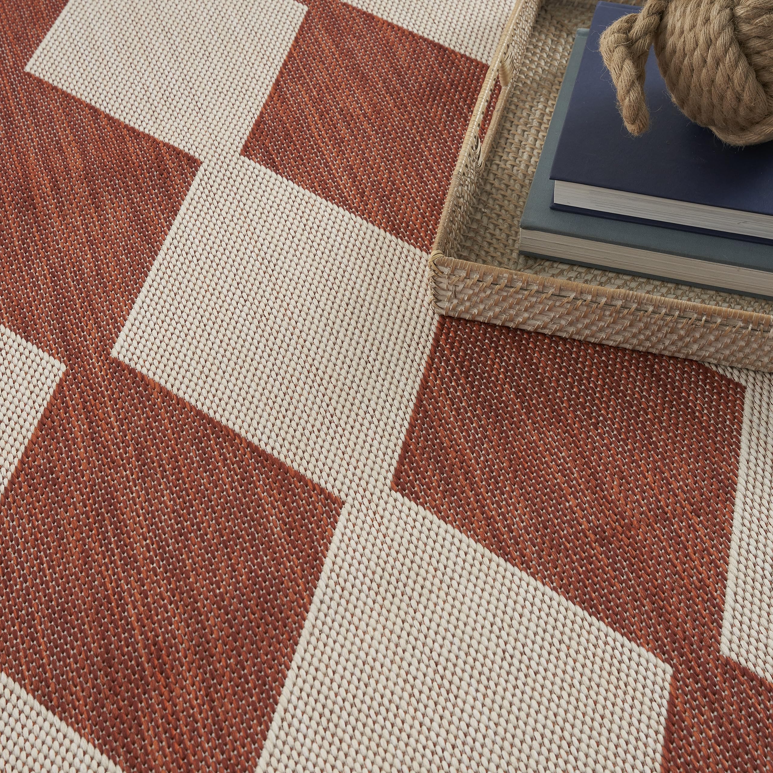 Nourison Positano Indoor/Outdoor Terracotta 4' X 6' Area Rug, Easy Cleaning, Non Shedding, Bed Room, Living Room, Dining Room, Backyard, Deck, Patio (4X6)