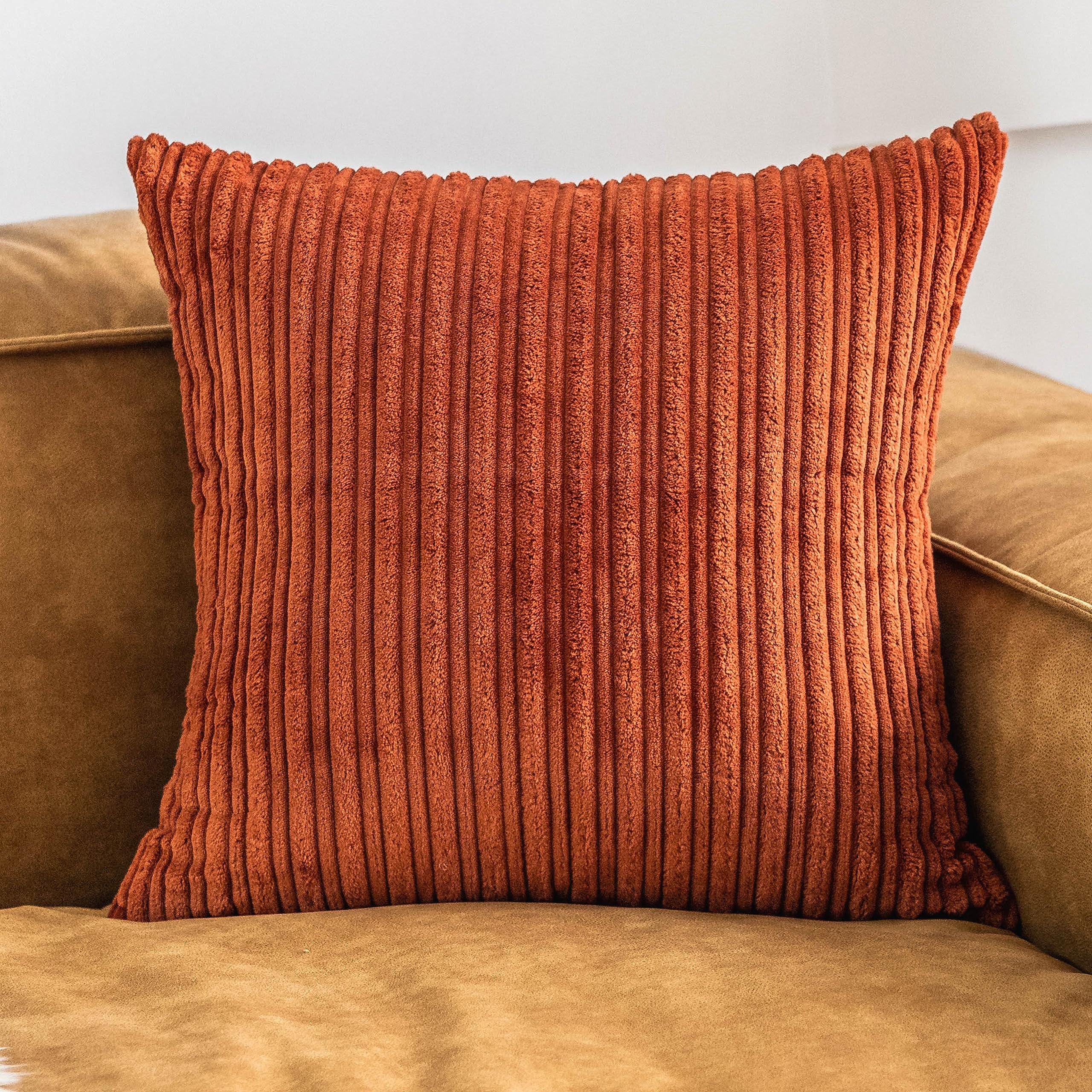 Ugasa Fall Decor Super Soft Striped Corduroy Pillow Covers Large Throw Pillow Sham Cushion Cover Living Room, 1 Pc, 24' X 24'