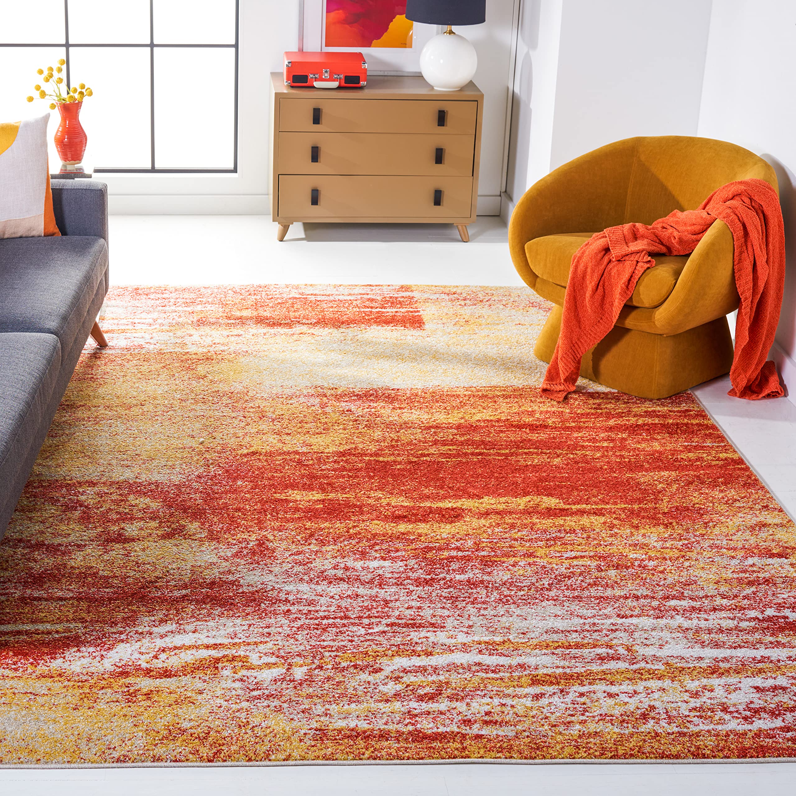 SAFAVIEH Adirondack Collection 6 Square Rust/Gold ADR112P Modern Abstract Non-Shedding Living Room Dining Bedroom Area Rug