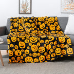 Pavilia Halloween Throw Blanket For Couch | Orange Pumpkin Fall Fleece Blanket | Soft, Plush, Warm Black Fall Cabin Throw, 60X80