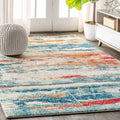JONATHAN Y Contemporary POP Modern Abstract Brushstroke Cream/Blue 8 ft. x 10 ft. Area-Rug, Bohemian, Easy-Cleaning, for Bedroom