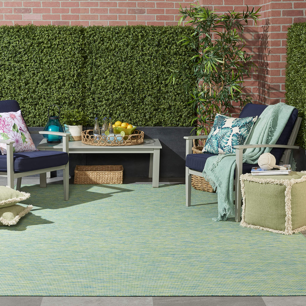 Nourison Positano Indoor/Outdoor Blue/Green 5' X 7' Area Rug, Easy Cleaning, Non Shedding, Bed Room, Living Room, Dining Room, B