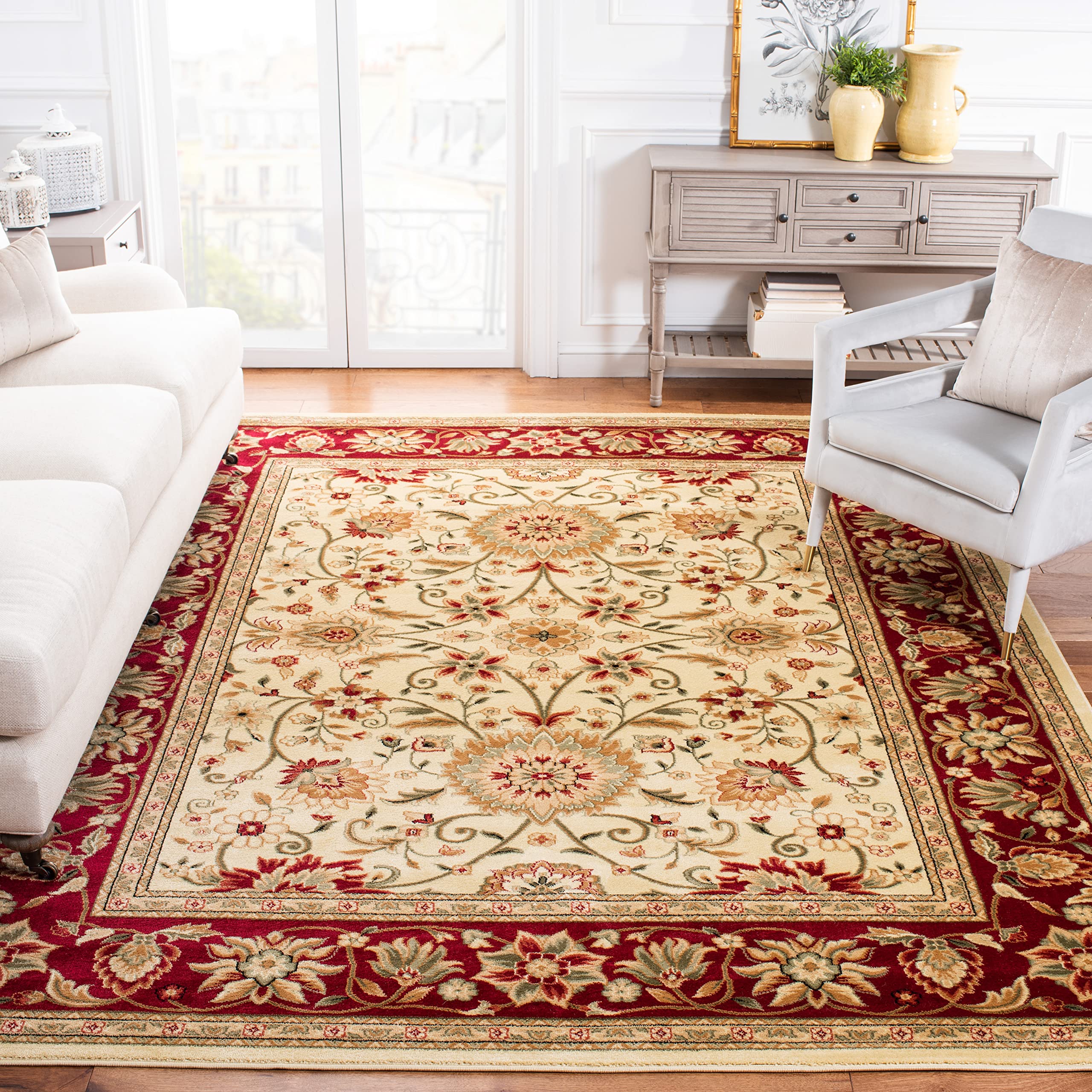 SAFAVIEH Lyndhurst Collection Area Rug - 8 x 10, Ivory & Red, Traditional Oriental Design, Non-Shedding & Easy Care, Ideal for