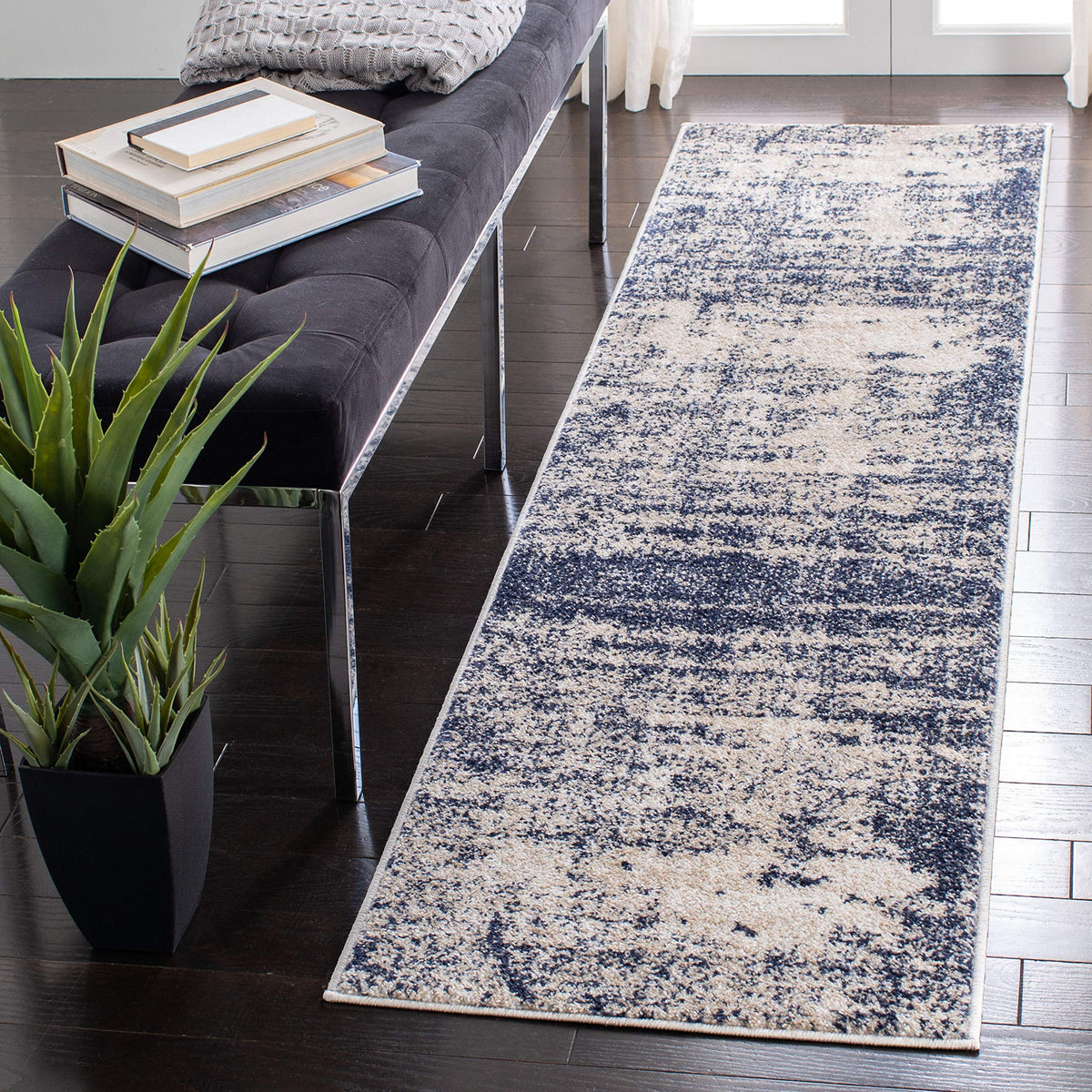 SAFAVIEH Adirondack Collection Runner Rug - 2'6'' x 12', Gold & Navy, Modern Abstract Design, Non-Shedding & Easy Care, Ideal fo