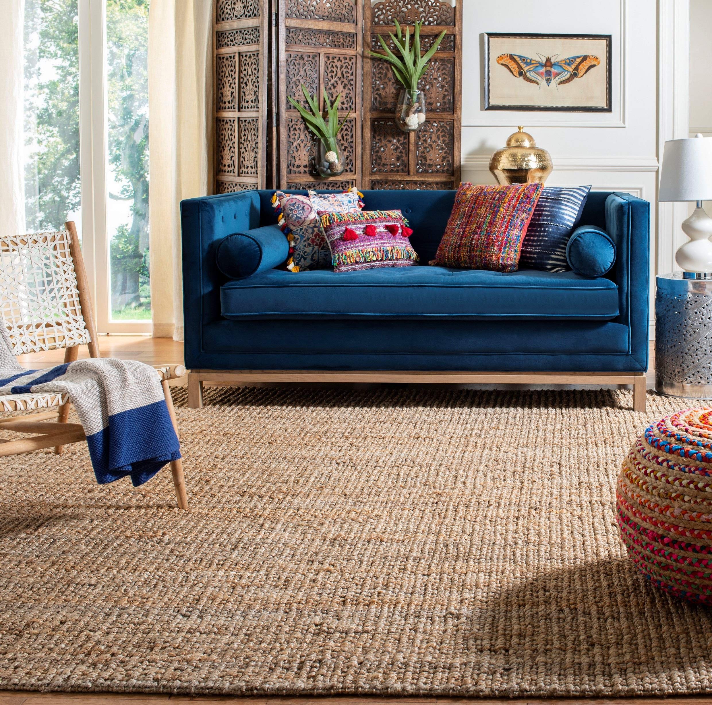 SAFAVIEH Natural Fiber Collection Area Rug - 5 x 76, Natural, Handmade Chunky Textured Jute 0.75-inch Thick, Ideal for High Tr