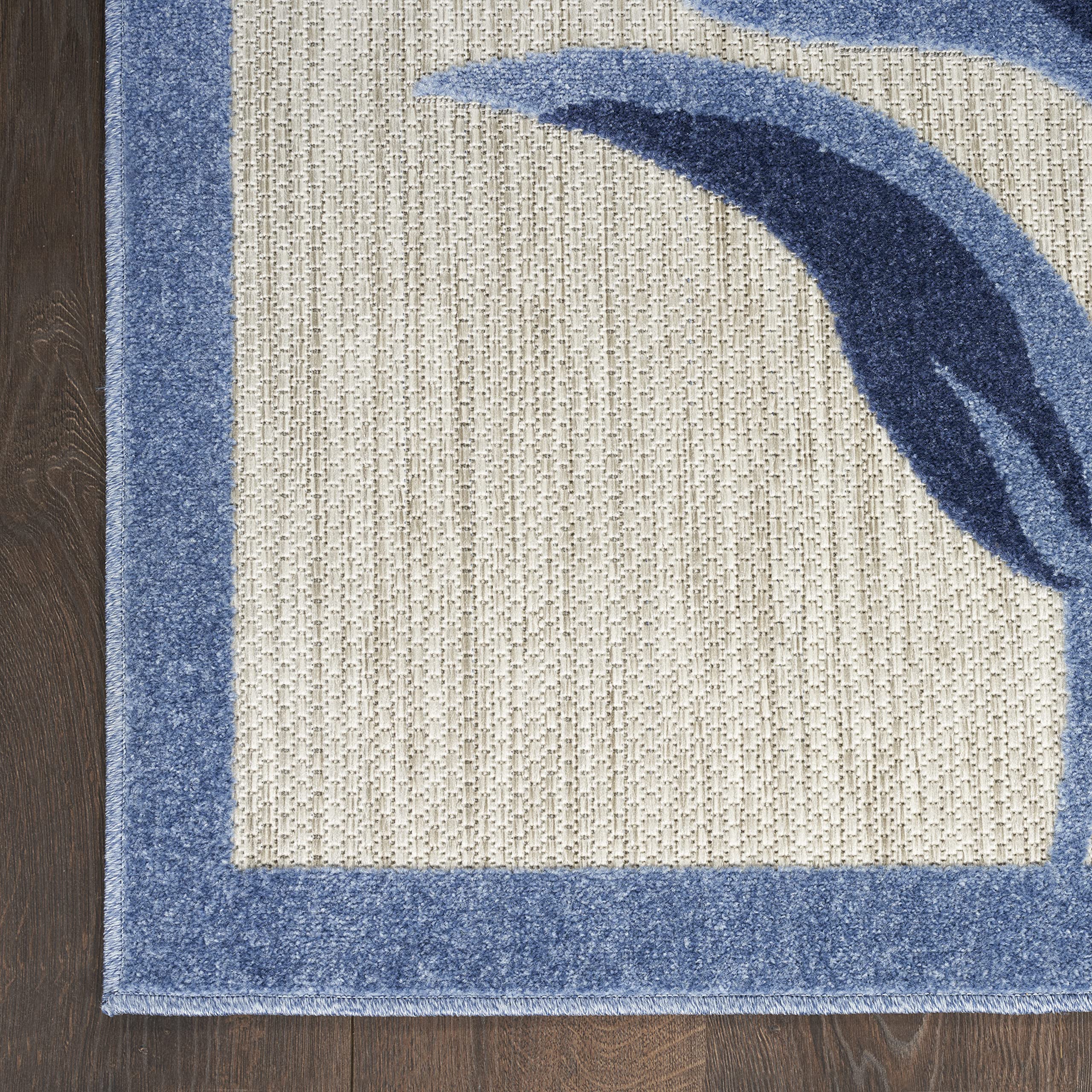 Nourison Aloha Outdoor Blue Grey 2'3' X 12' Area Rug, Easy Cleaning, Non Shedding, Bed Room, Living Room, Dining Room, Deck, Backyard, Patio (2X12)