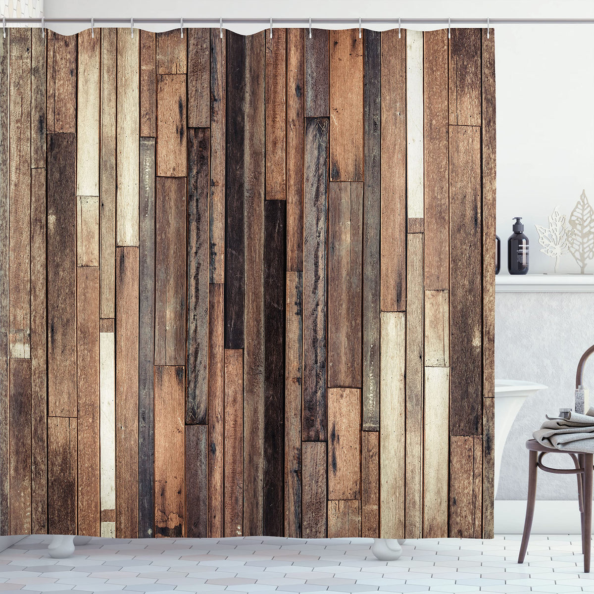 Ambesonne Wooden Shower Curtain, Brown Old Hardwood Floor Plank Grunge Lodge Garage Loft Natural Rural Graphic Print, Cloth Fabr