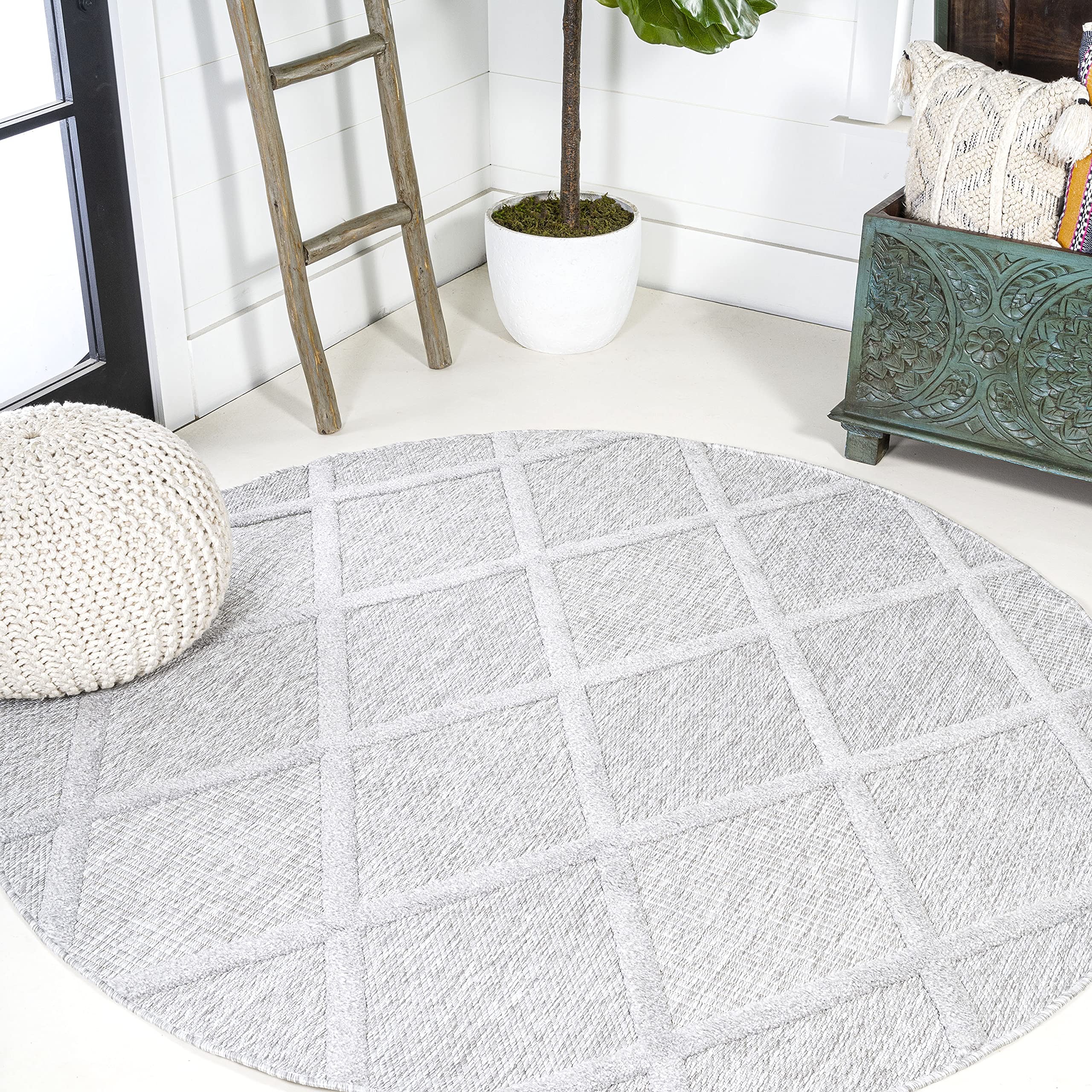 Jonathan Y Ibz101C-5R Salines Diamond Trellis Indoor Outdoor Area Rug Bohemian Geometric Easy Cleaning Bedroom Kitchen Backyard