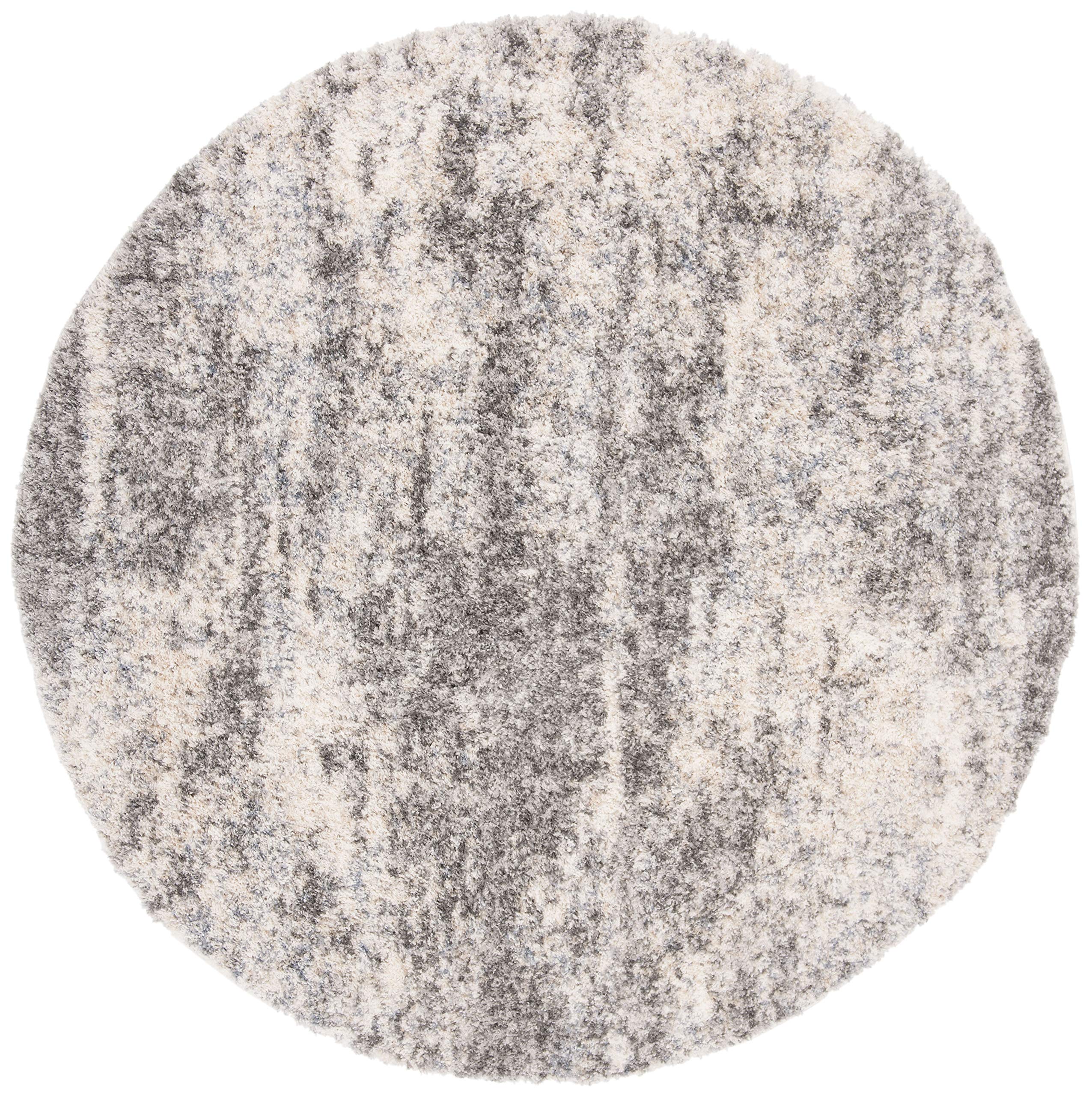 Safavieh Berber Shag Collection 3'3'' Round Grey / Cream Ber219G Modern Abstract Non-Shedding Living Room Bedroom Dining Room En