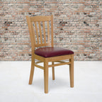Flash Furniture Hercules Series Vertical Slat Back Natural Wood Restaurant Chair - Burgundy Vinyl Seat