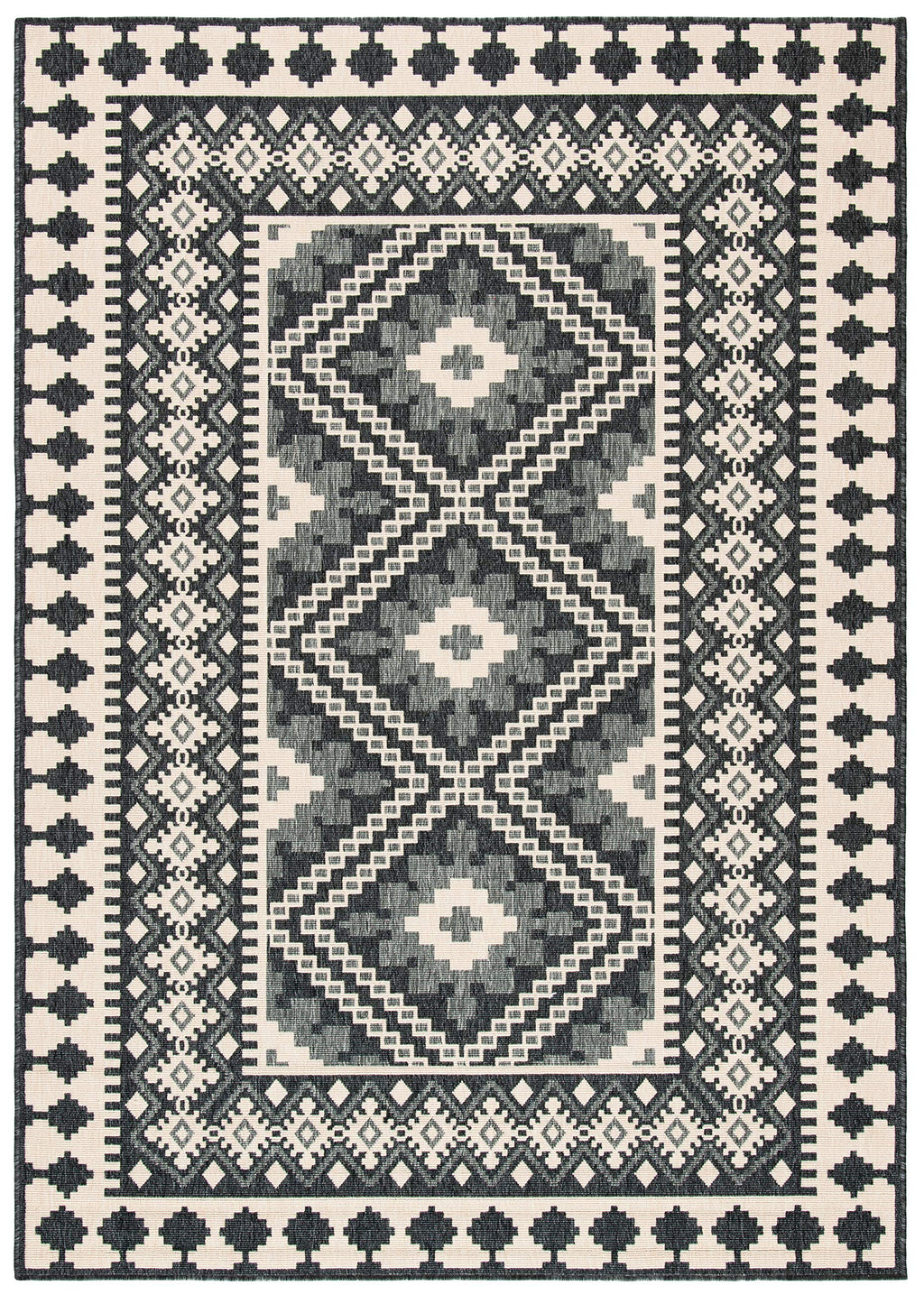 Safavieh Veranda Collection Accent Rug - 4' X 5'7', Ivory & Grey, Boho Design, Non-Shedding & Easy Care, Indoor/Outdoor & Washa