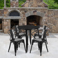 Flash Furniture Commercial Grade 30 Round Yellow Metal Indoor-Outdoor Table Set with 4 Arm Chairs