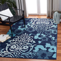 SAFAVIEH Adirondack Collection Accent Rug - 3 x 5, Navy & Aqua, Floral Glam Damask Distressed Design, Non-Shedding & Easy Care