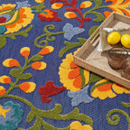 Nourison Aloha Indoor-Outdoor Navy Multicolor 7’10” X Round Area Rug, Easy Cleaning, Non Shedding, Bed Room, Living Room, Dining Room, Backyard, Deck, Patio (8 Round)