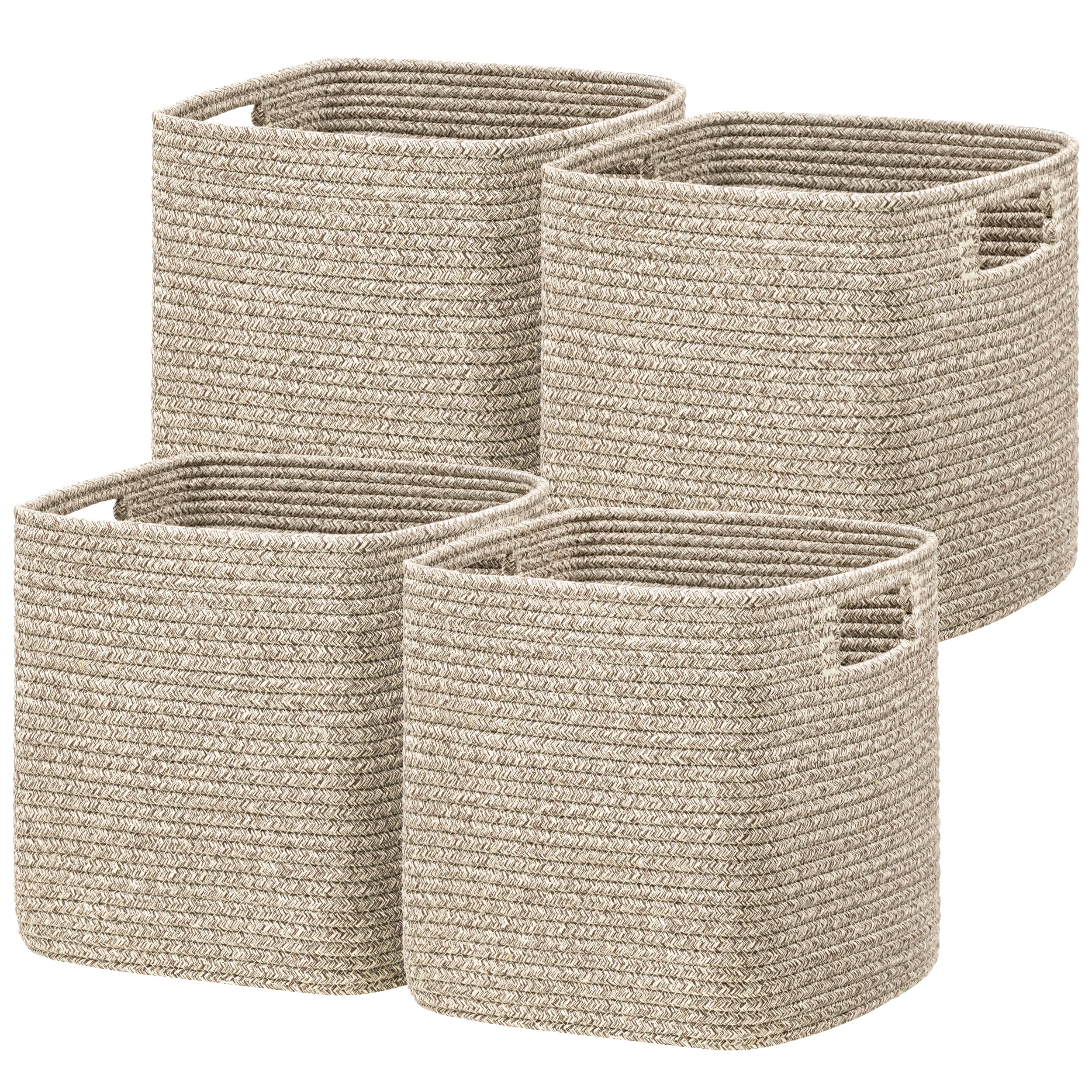 UBBCARE Set of 4 Storage Basket-13 X 13 X 13 in, Cotton Rope Baskets for Shelves, Toys, Book, Cube Storage Bins with Handles, Wo